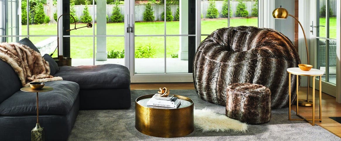 Luxury living room with a Wolf Phur Lovesav beanbag.