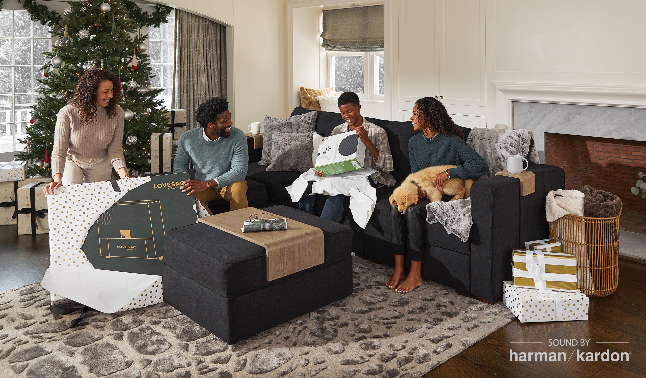 Lovesac StealthTech, a sectional couch with built in speakers technology.