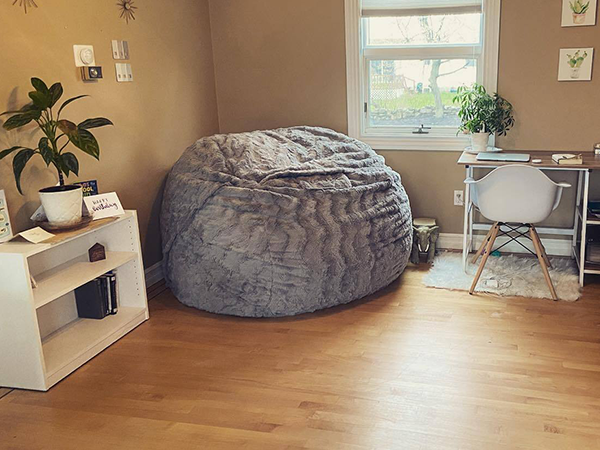 Home office with a Lovesac.